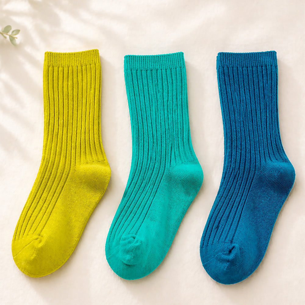 3pcs Olive, Mint & Teal dark Socks set for kids, 2yrs - 5yrs