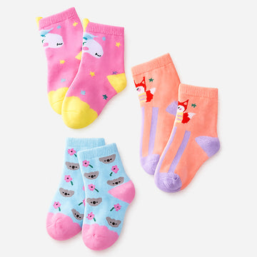 3pcs  Peach, Blue, Pink Animal print Socks set for kids