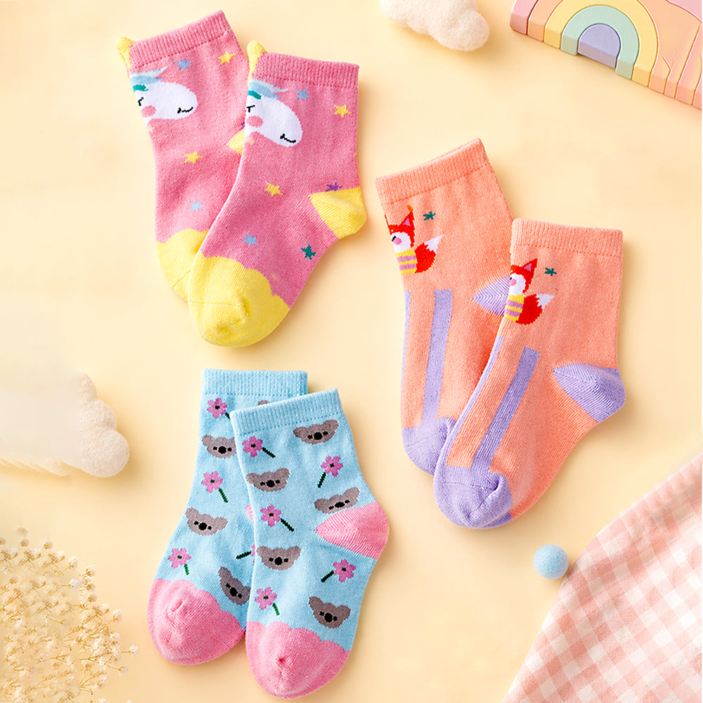 3pcs  Peach, Blue, Pink Animal print Socks set for kids