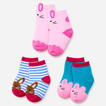 3pcs Ears Animal print Red Border & Pink Socks set for kids, 2-4yrs