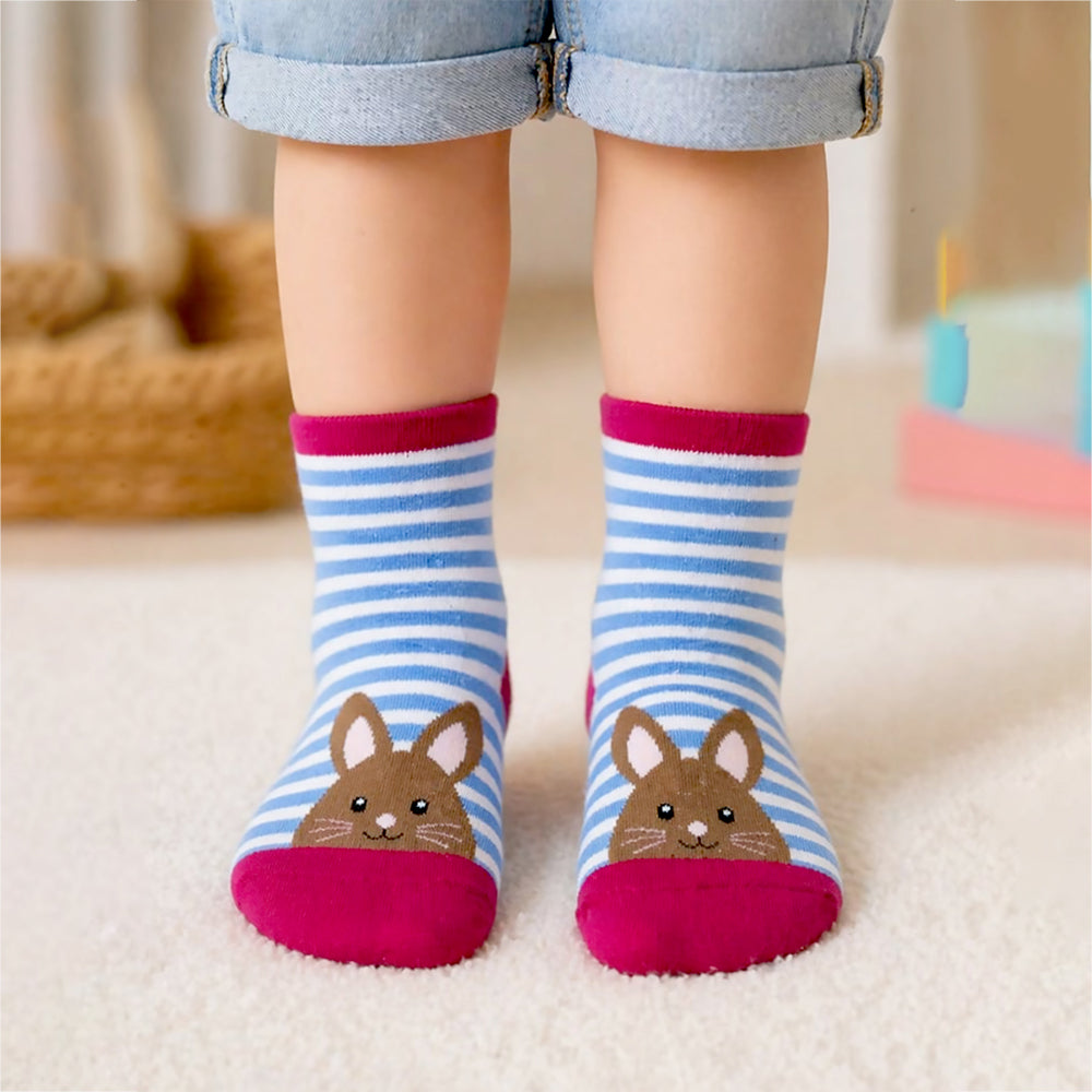 3pcs Ears Animal print Red Border & Pink Socks set for kids, 2-4yrs