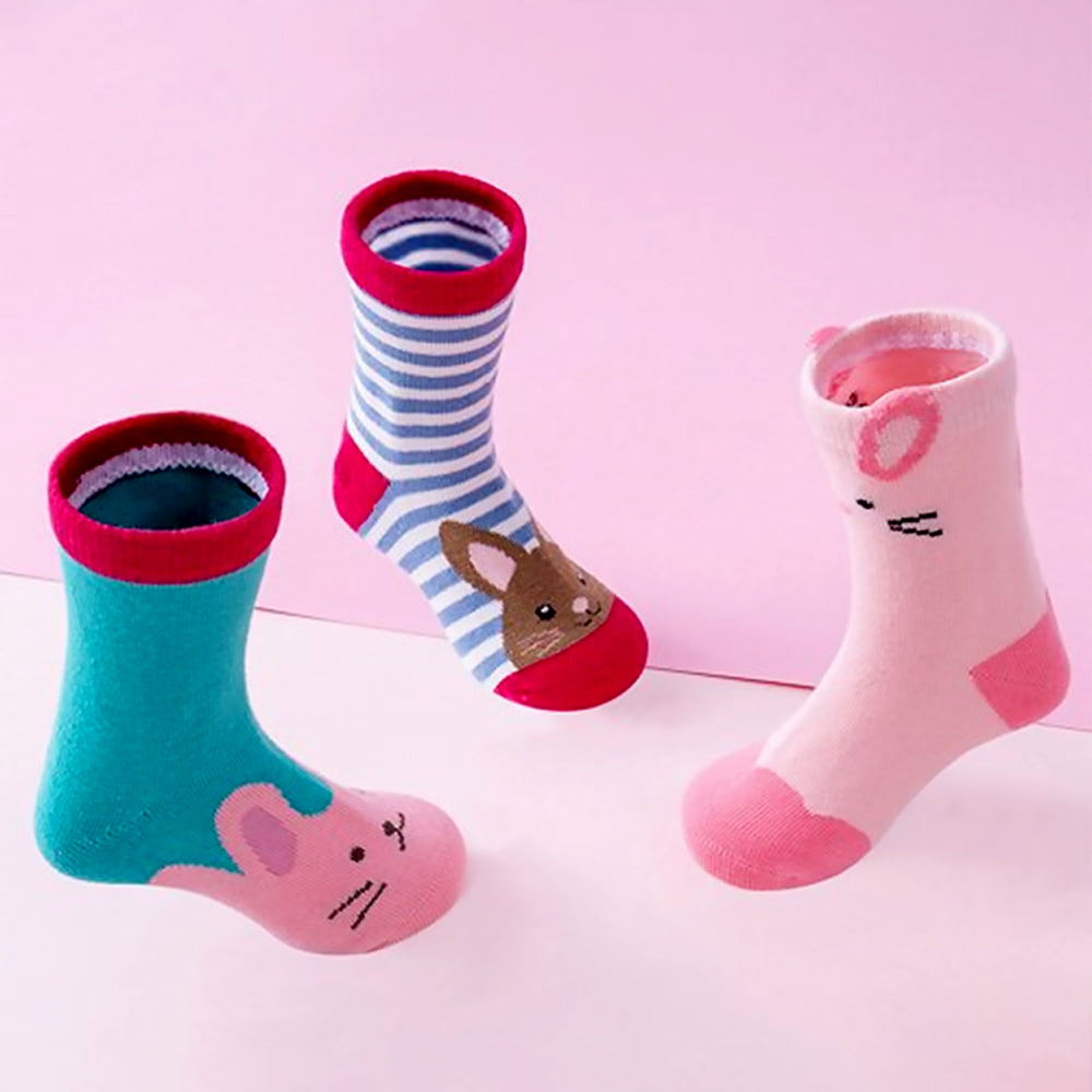 3pcs Ears Animal print Red Border & Pink Socks set for kids, 2-4yrs