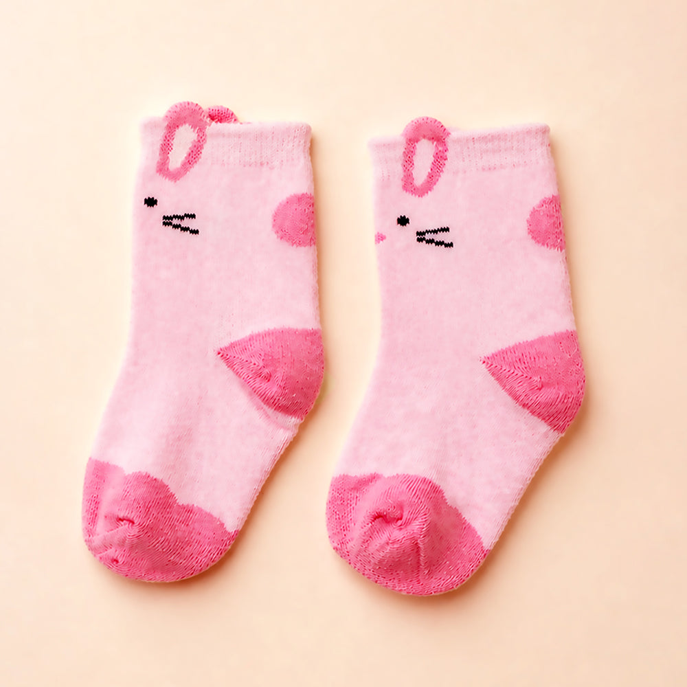 3pcs Ears Animal print Red Border & Pink Socks set for kids, 2-4yrs