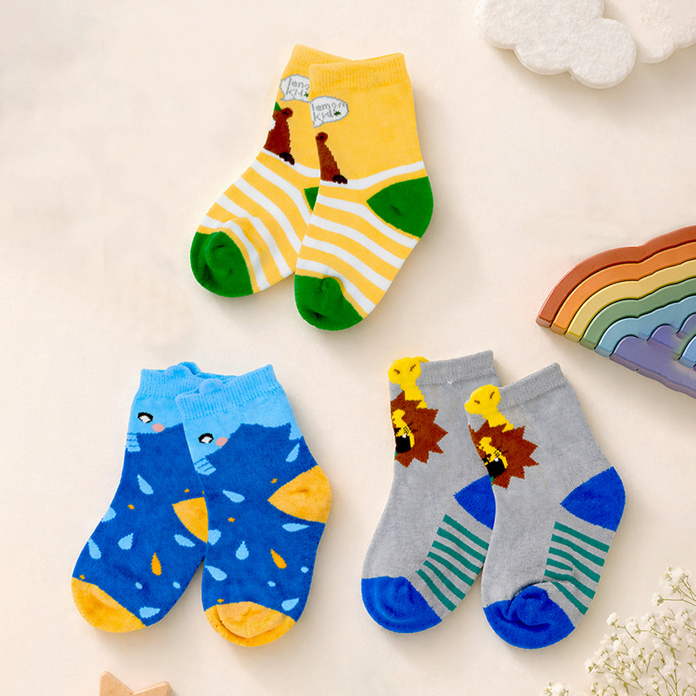 3pcs Yellow, Blue,Grey stripes Socks set for kids, 2 - 4 yrs