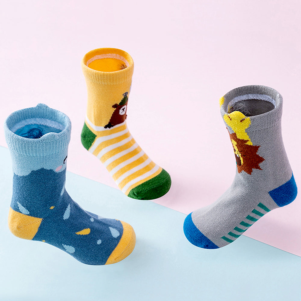 3pcs Yellow, Blue,Grey stripes Socks set for kids, 2 - 4 yrs