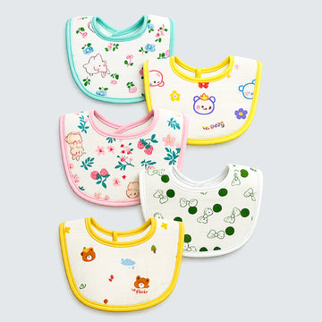 5PCS Set Woodland assorted Print Soft Muslin Adjustable Button Closure set