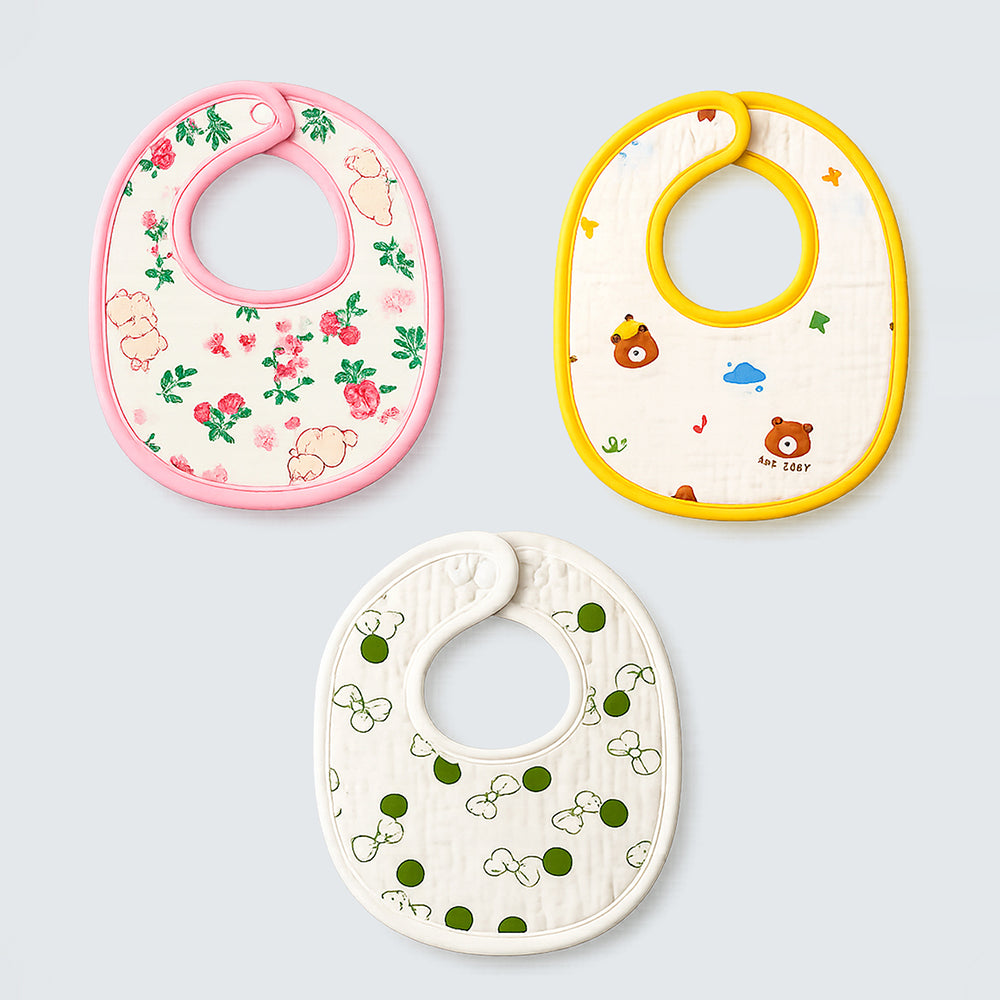 5PCS Set Woodland assorted Print Soft Muslin Adjustable Button Closure set