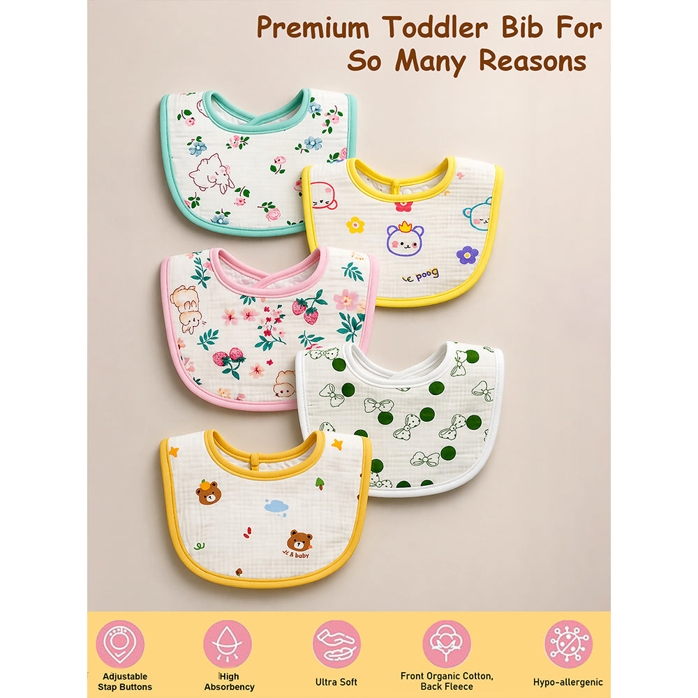 5PCS Set Woodland assorted Print Soft Muslin Adjustable Button Closure set