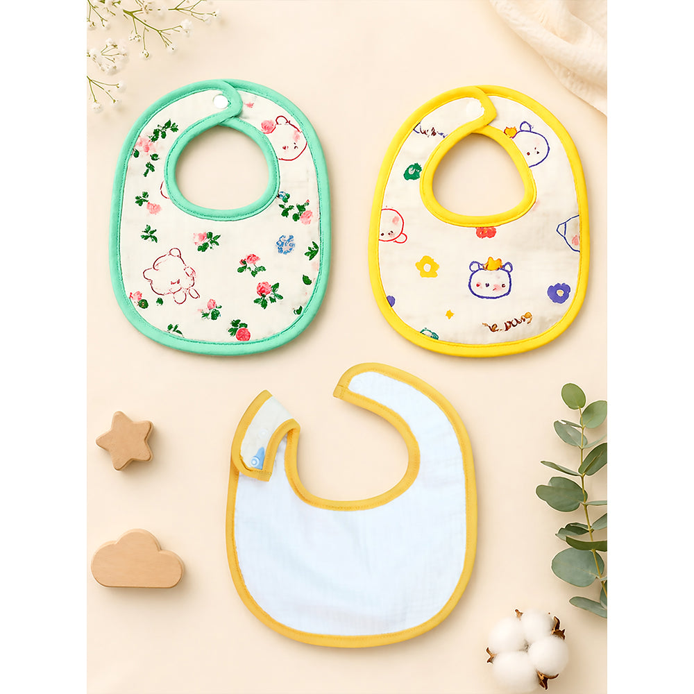 5PCS Set Woodland assorted Print Soft Muslin Adjustable Button Closure set