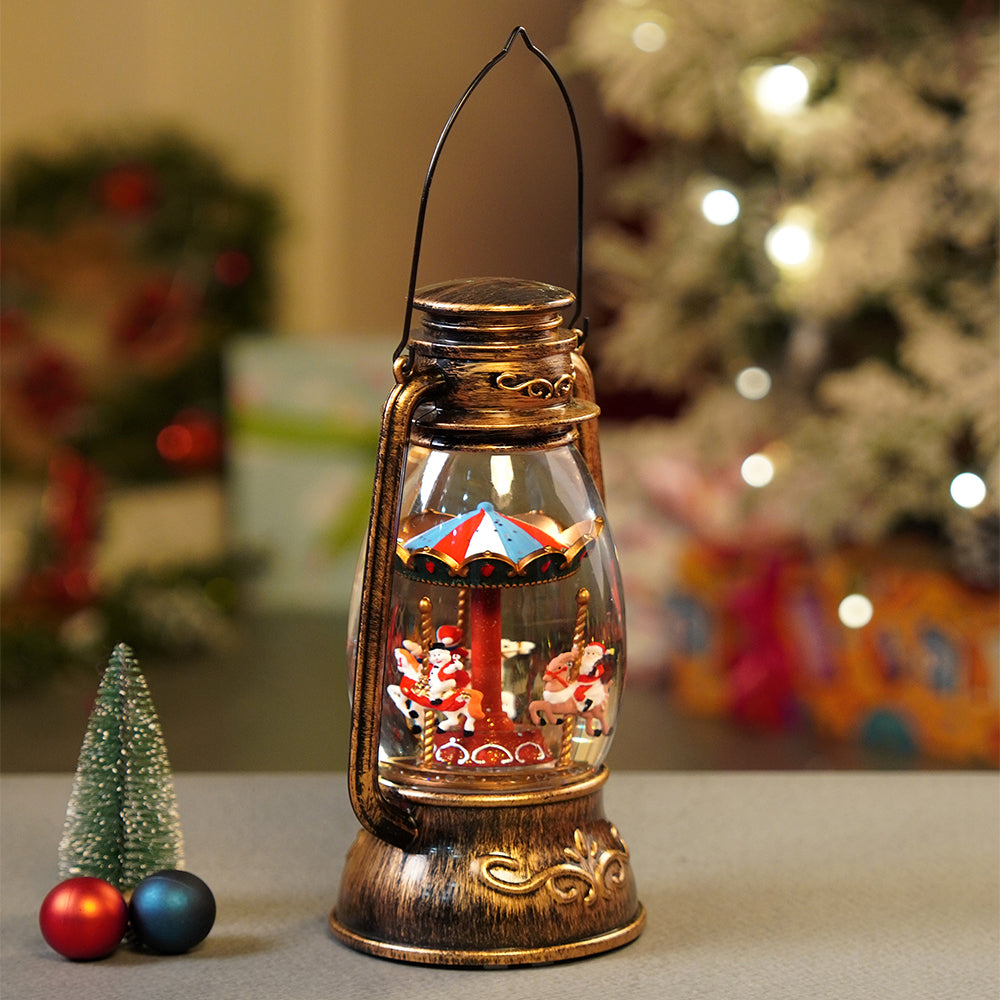 Antique Look Lantern Carousel with Musical Glitter Water Light, Christmas Home Décor