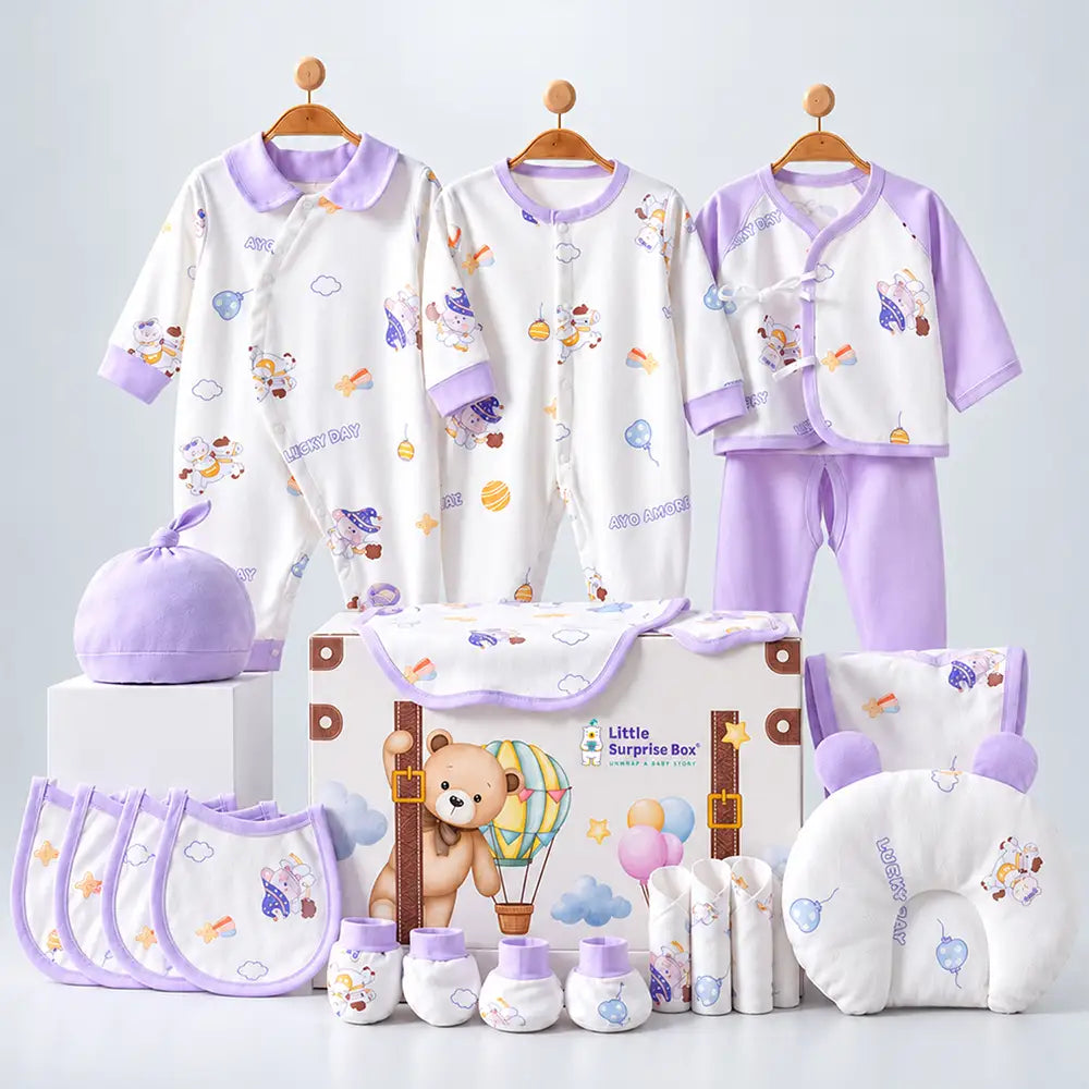 21 pcs Teddy Horse Riding Newborn Baby Girl/ Boy Gift Box All Season Wear Hamper(0 - 6 months)