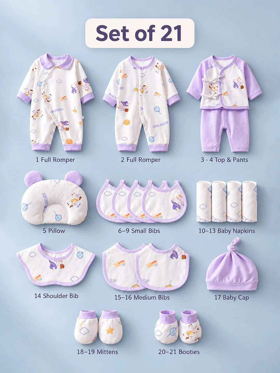 21 pcs Teddy Horse Riding Newborn Baby Girl/ Boy Gift Box All Season Wear Hamper(0 - 6 months)