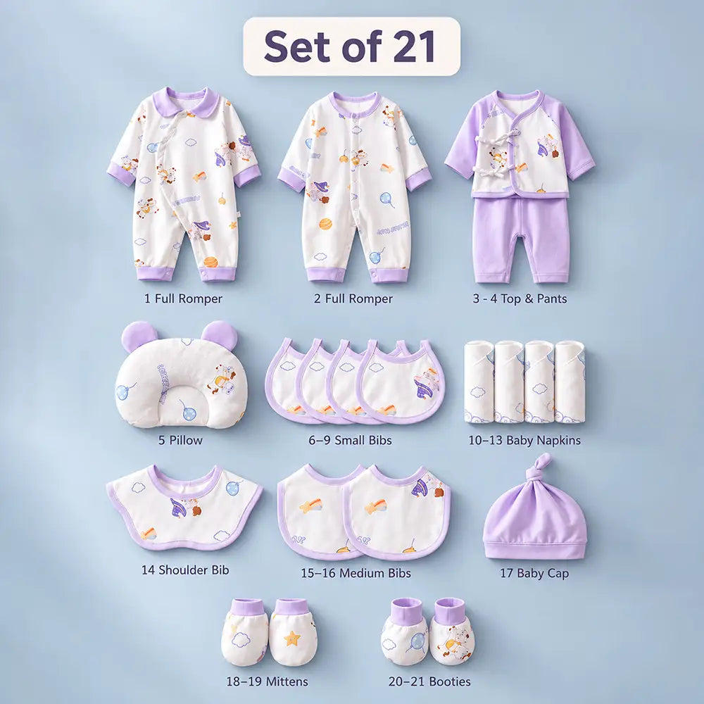 21 pcs Teddy Horse Riding Newborn Baby Girl/ Boy Gift Box All Season Wear Hamper(0 - 6 months)