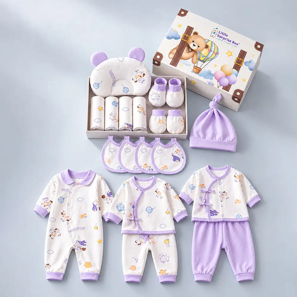 21 pcs Teddy Horse Riding Newborn Baby Girl/ Boy Gift Box All Season Wear Hamper(0 - 6 months)