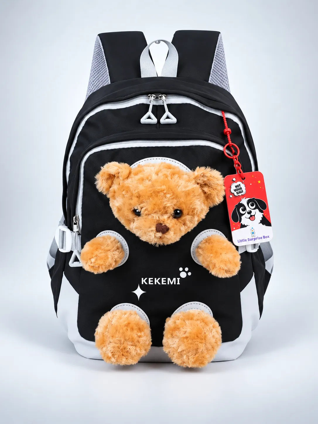 Black & Brown Teddy School & Travel Backpack  for Kids, 5yrs & above with Free Luggage Tag
