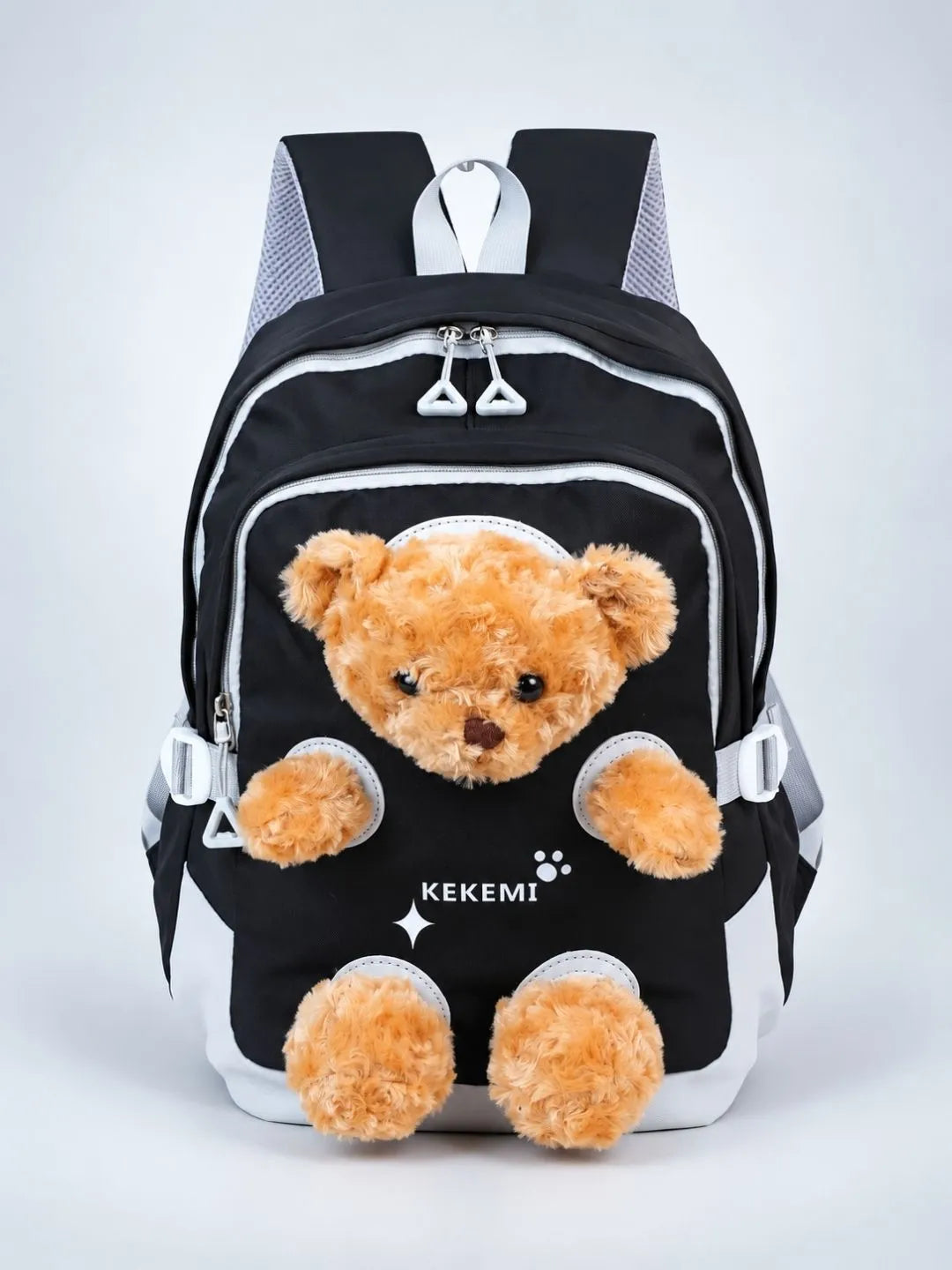 Black & Brown Teddy Tiny Toddlers Backpack with Removable Soft Toy for nursery and Playgroup