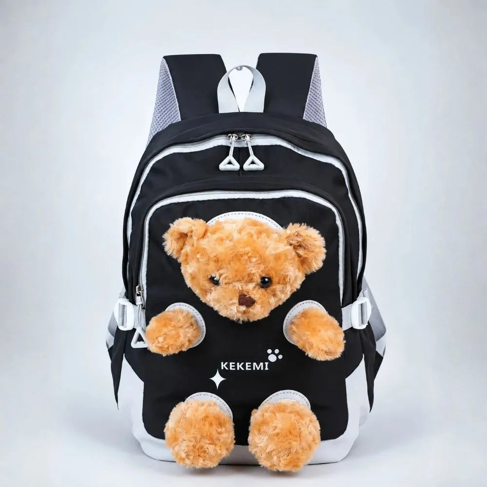 Black & Brown Teddy Tiny Toddlers Backpack with Removable Soft Toy for nursery and Playgroup