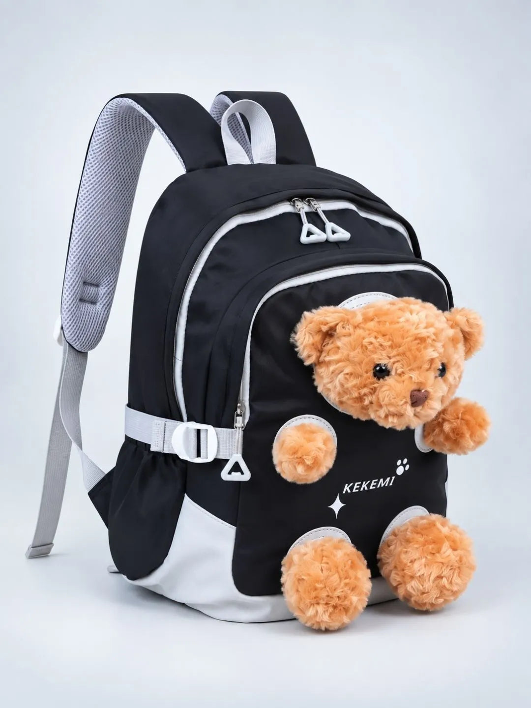 Black & Brown Teddy Tiny Toddlers Backpack with Removable Soft Toy for nursery and Playgroup