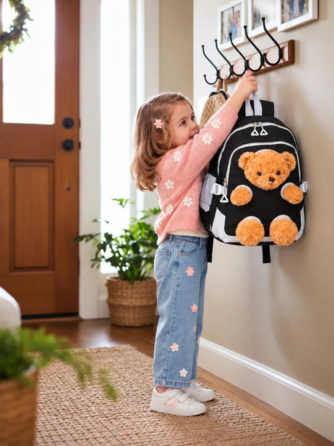 Black & Brown Teddy Tiny Toddlers Backpack with Removable Soft Toy for nursery and Playgroup
