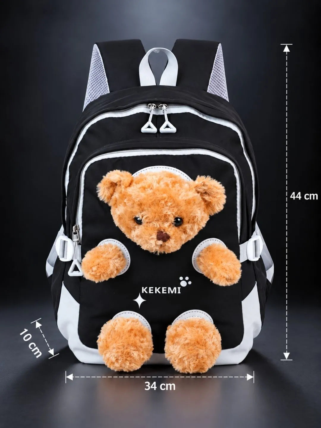 Black & Brown Teddy Tiny Toddlers Backpack with Removable Soft Toy for nursery and Playgroup