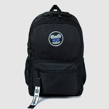 Solid Black Ted Glasses Badge School Backpack for Older Kids & Teens