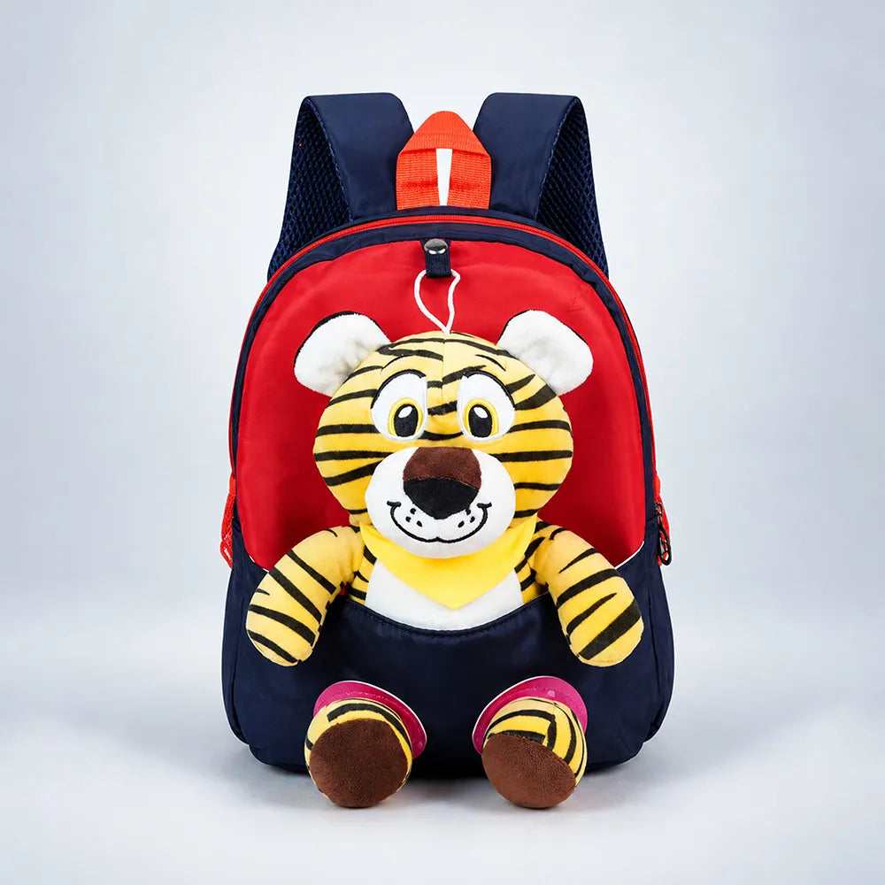 Black & Red Tiger Tiny Toddlers Backpack with Removable Soft Toy for nursery and Playgroup