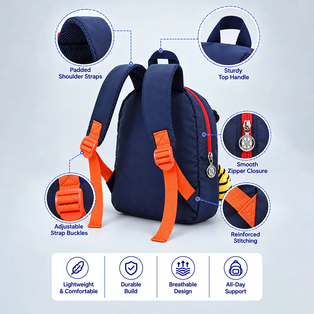 Black & Red Tiger Tiny Toddlers Backpack with Removable Soft Toy for nursery and Playgroup