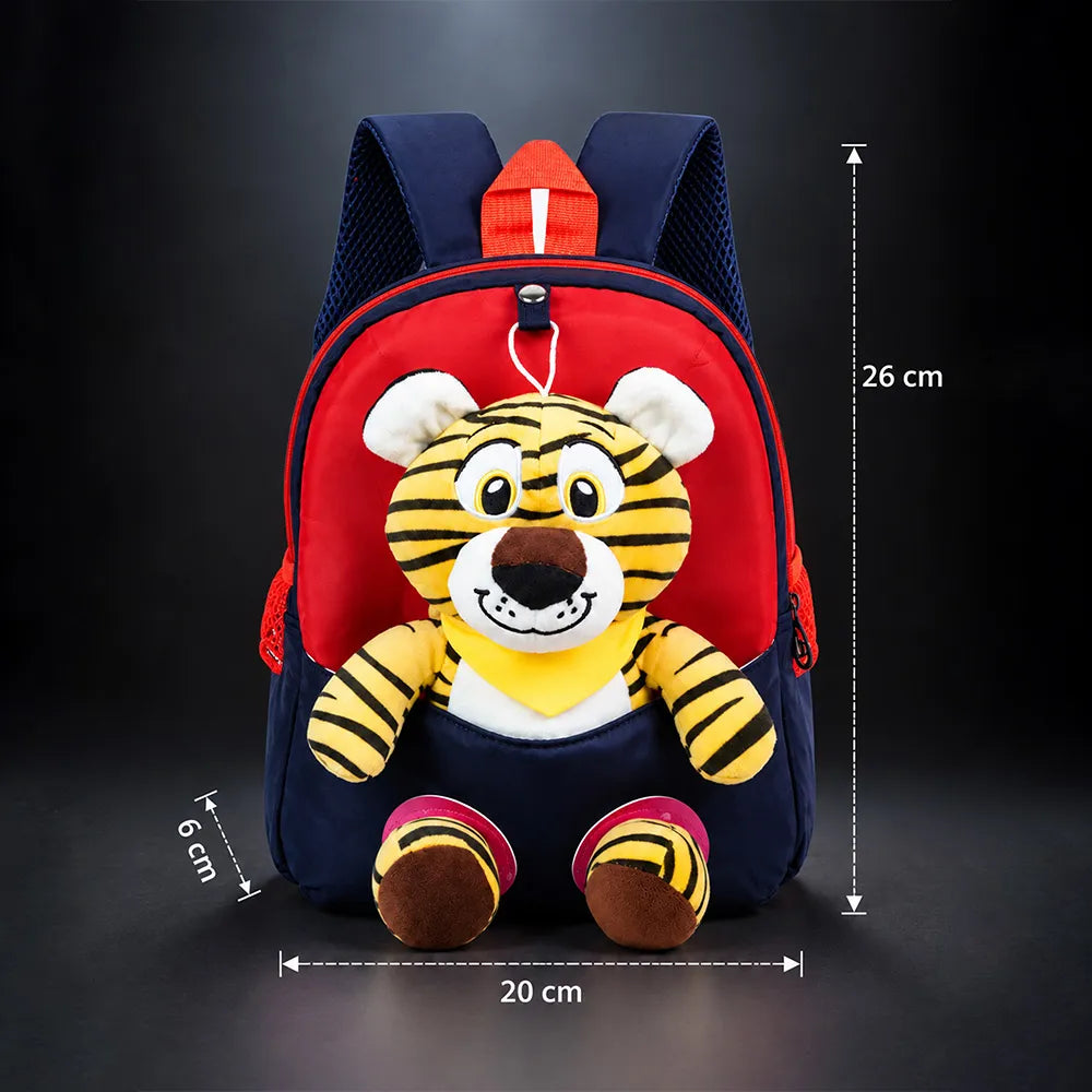 Black & Red Tiger Tiny Toddlers Backpack with Removable Soft Toy for nursery and Playgroup