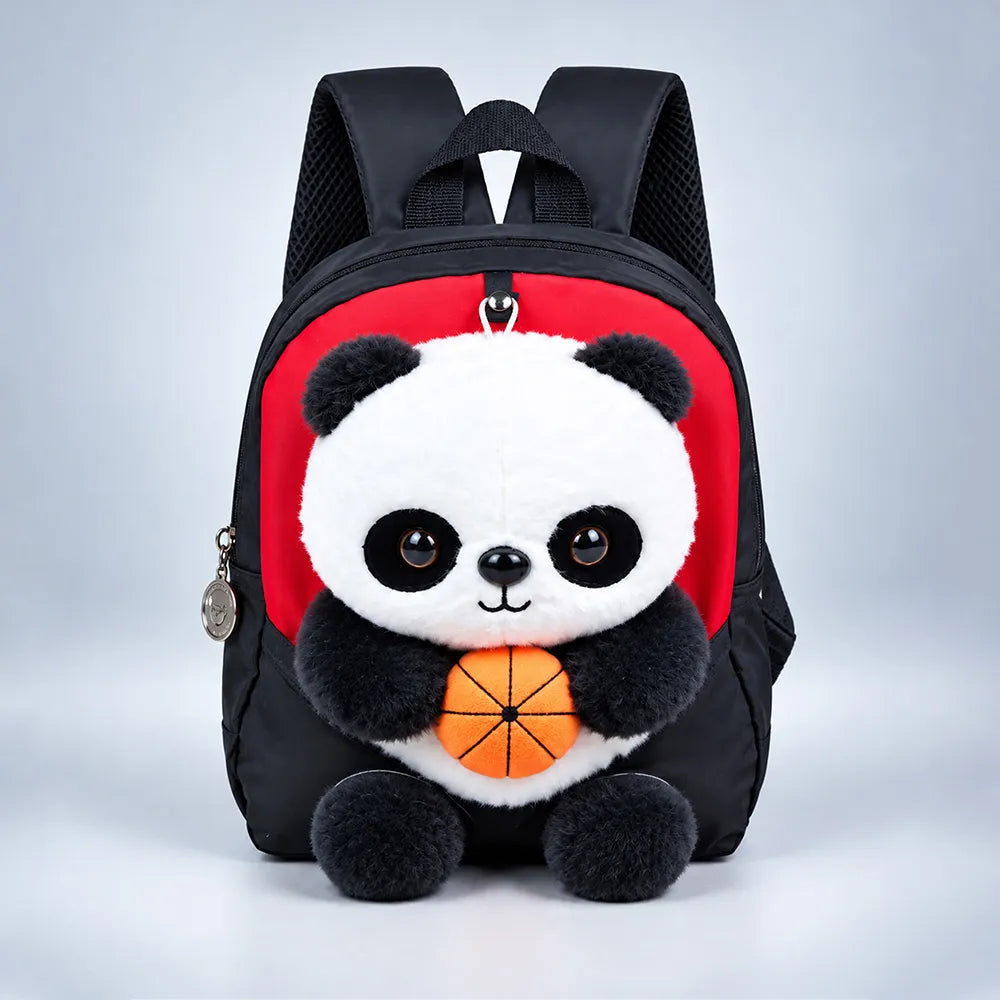 Black & Red Panda Tiny Toddlers Backpack with Removable Soft Toy for nursery and Playgroup