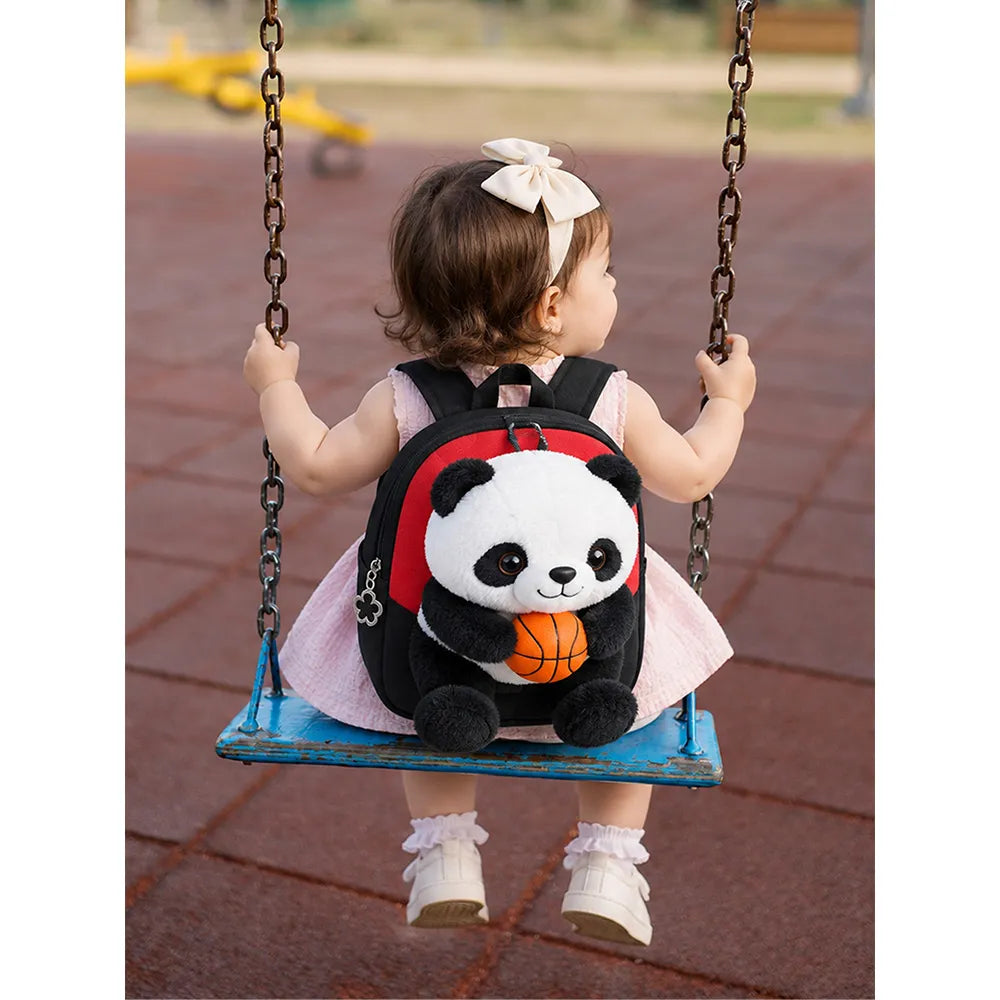 Black & Red Panda Tiny Toddlers Backpack with Removable Soft Toy for nursery and Playgroup