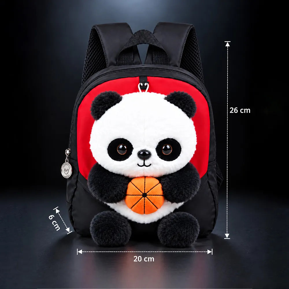 Black & Red Panda Tiny Toddlers Backpack with Removable Soft Toy for nursery and Playgroup