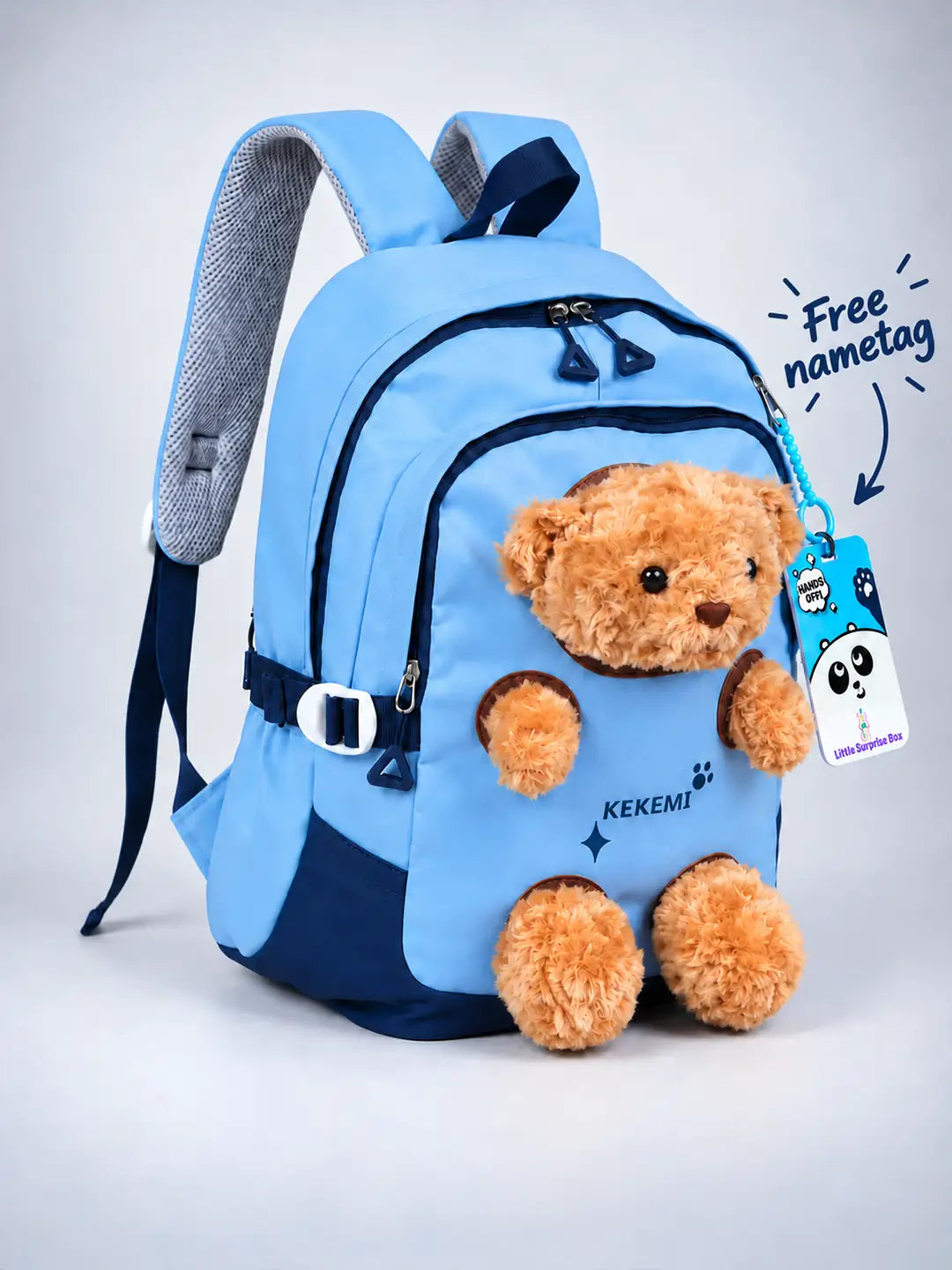 Blue & Brown Teddy  School & Travel Backpack for kids, 5yrs & above with Free Luggage Tag