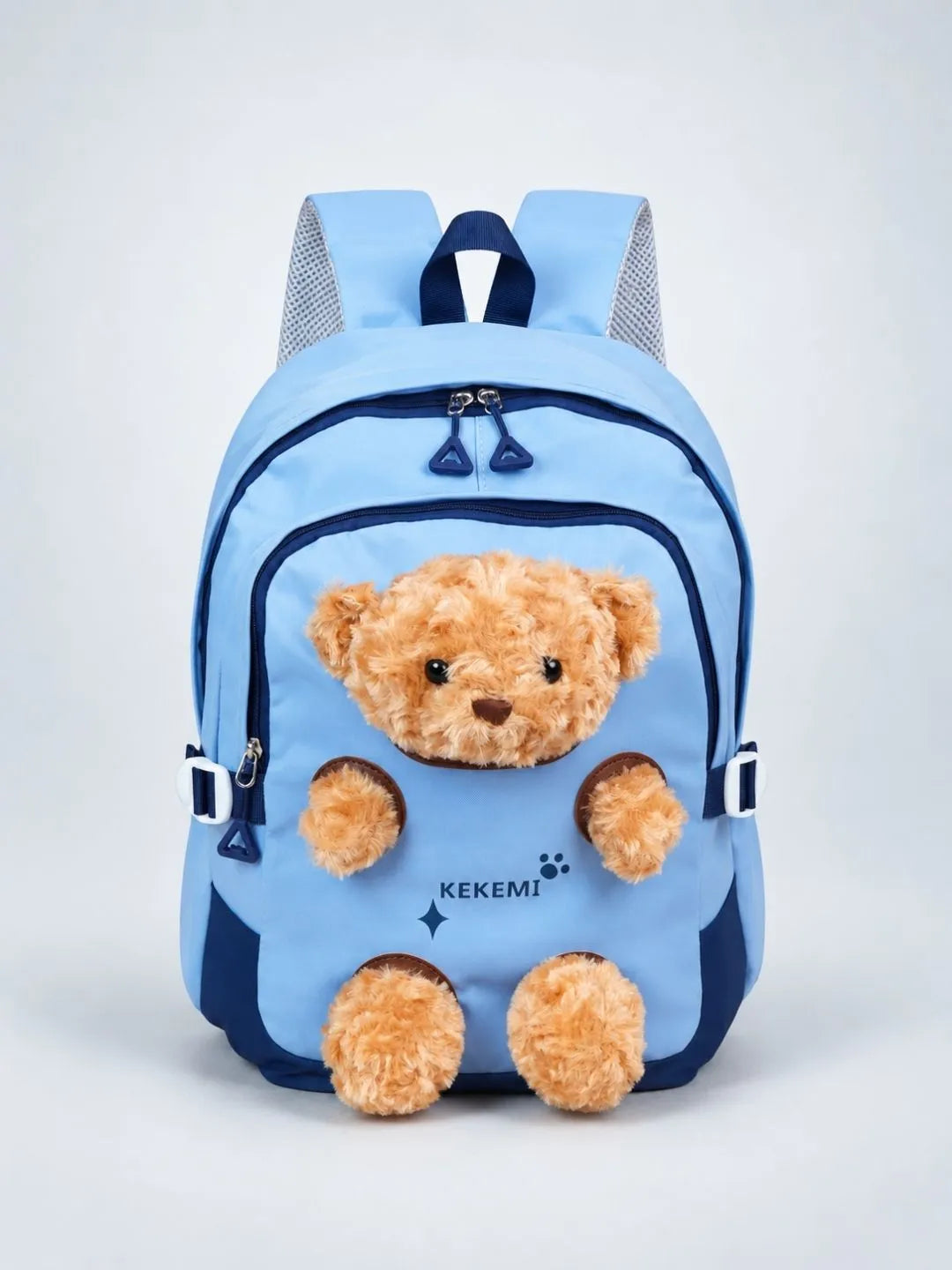 Blue & Brown Teddy Tiny Toddlers Backpack with Removable Soft Toy for nursery and Playgroup