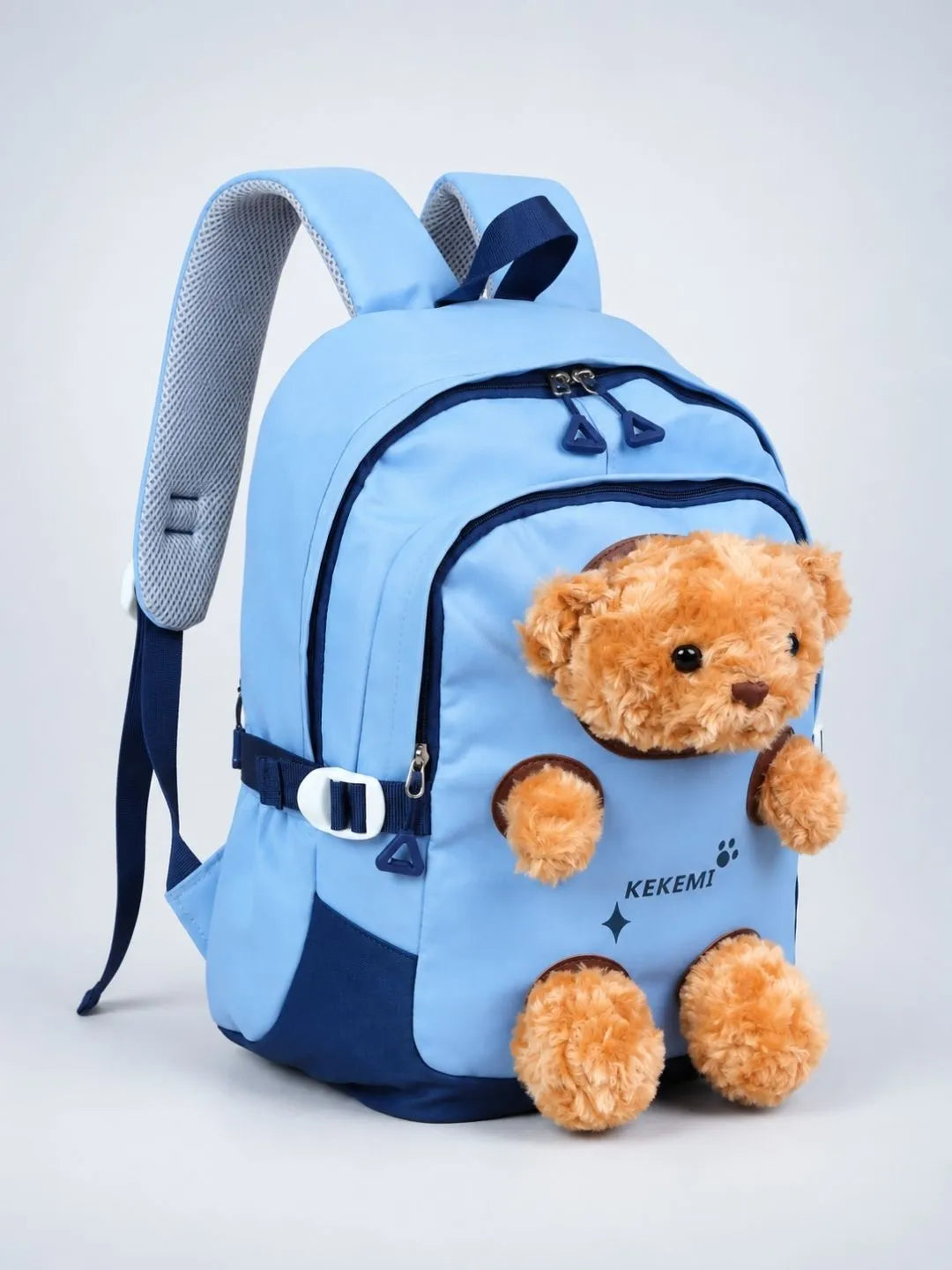 Blue & Brown Teddy Tiny Toddlers Backpack with Removable Soft Toy for nursery and Playgroup