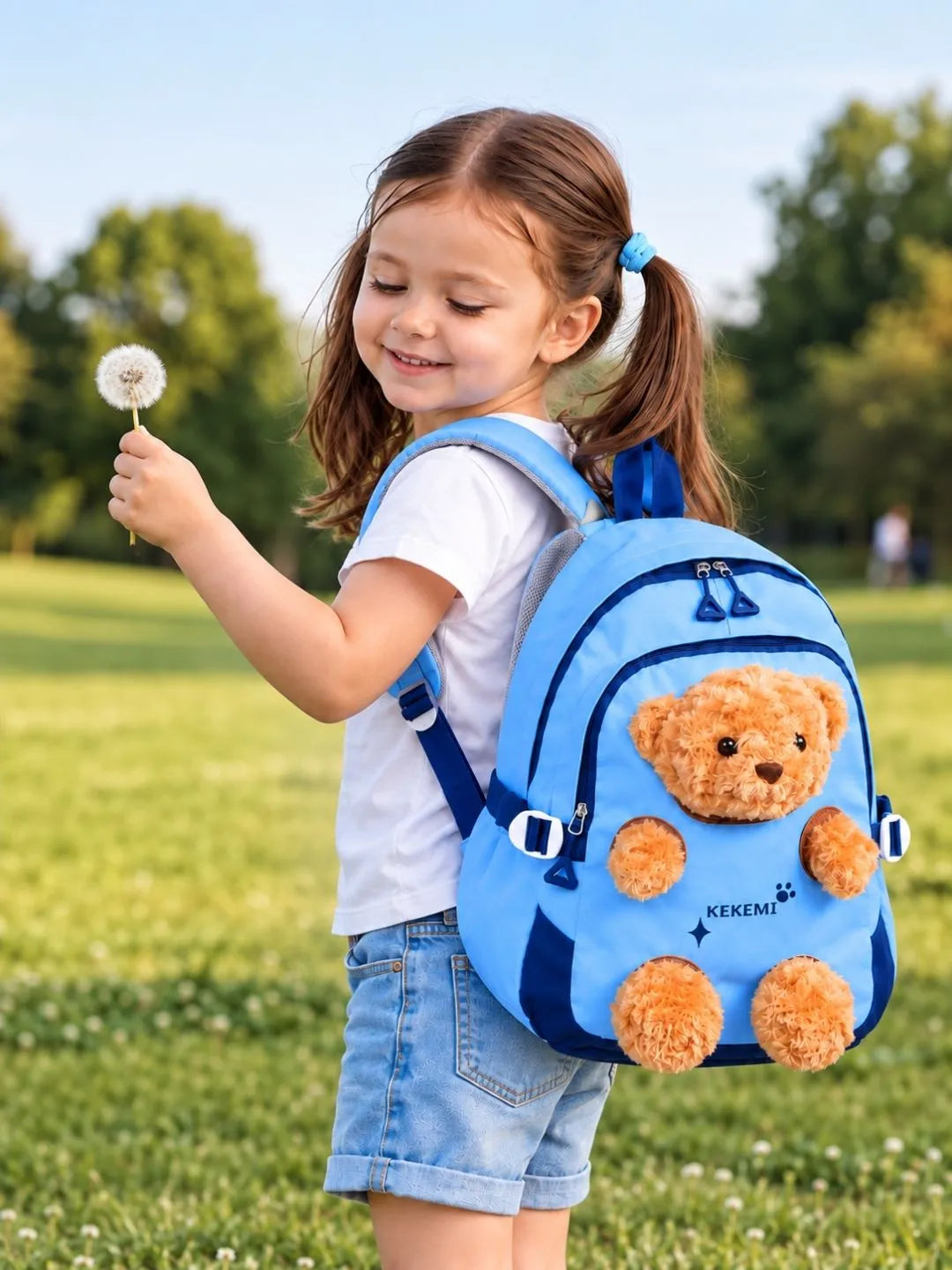 Blue & Brown Teddy Tiny Toddlers Backpack with Removable Soft Toy for nursery and Playgroup