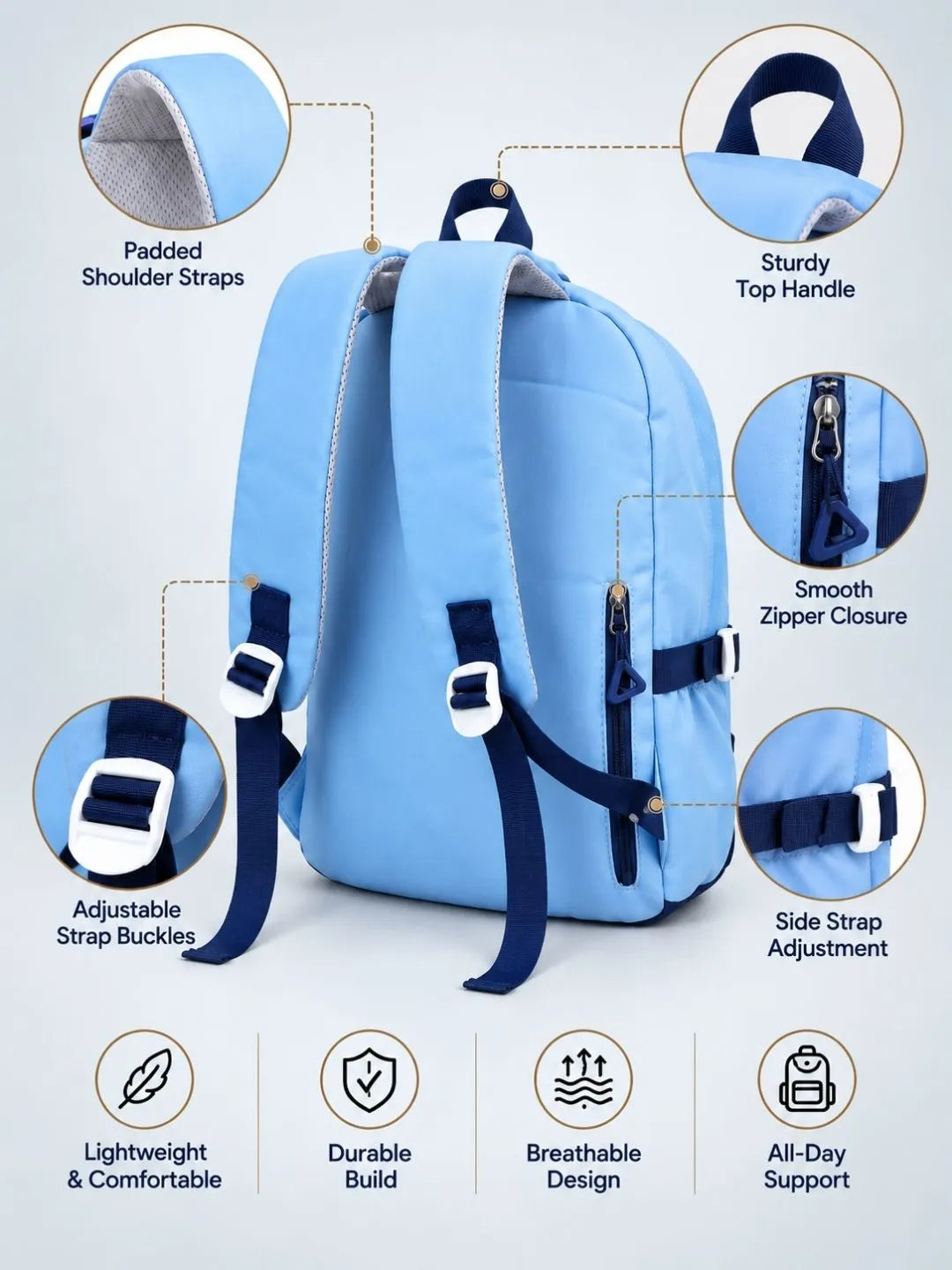Blue & Brown Teddy Tiny Toddlers Backpack with Removable Soft Toy for nursery and Playgroup