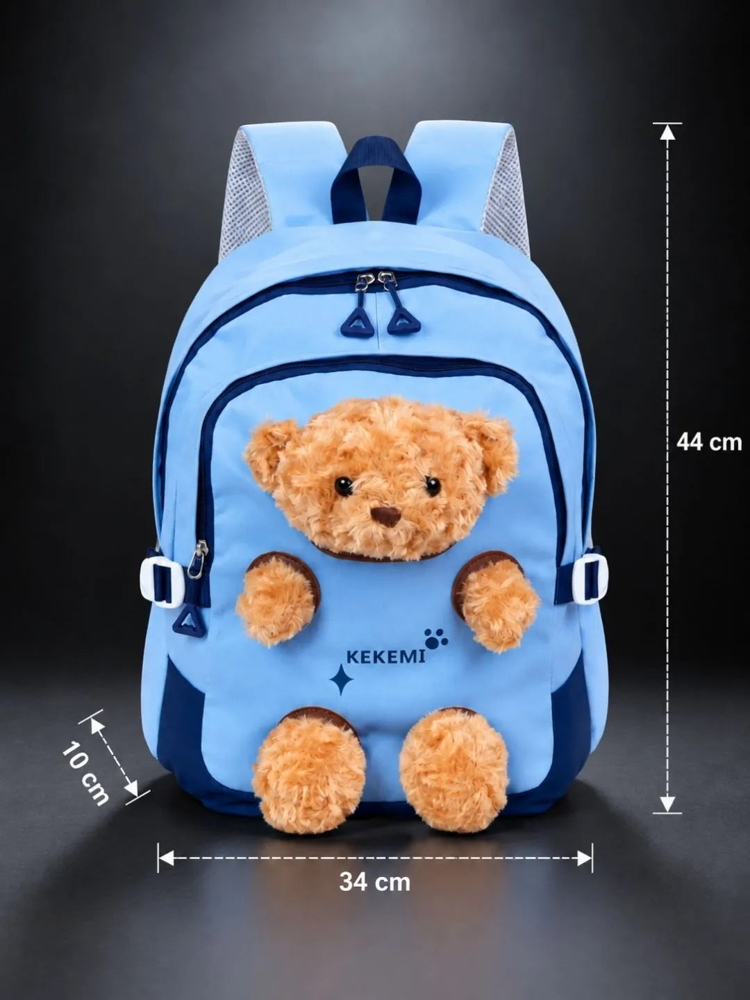 Blue & Brown Teddy Tiny Toddlers Backpack with Removable Soft Toy for nursery and Playgroup