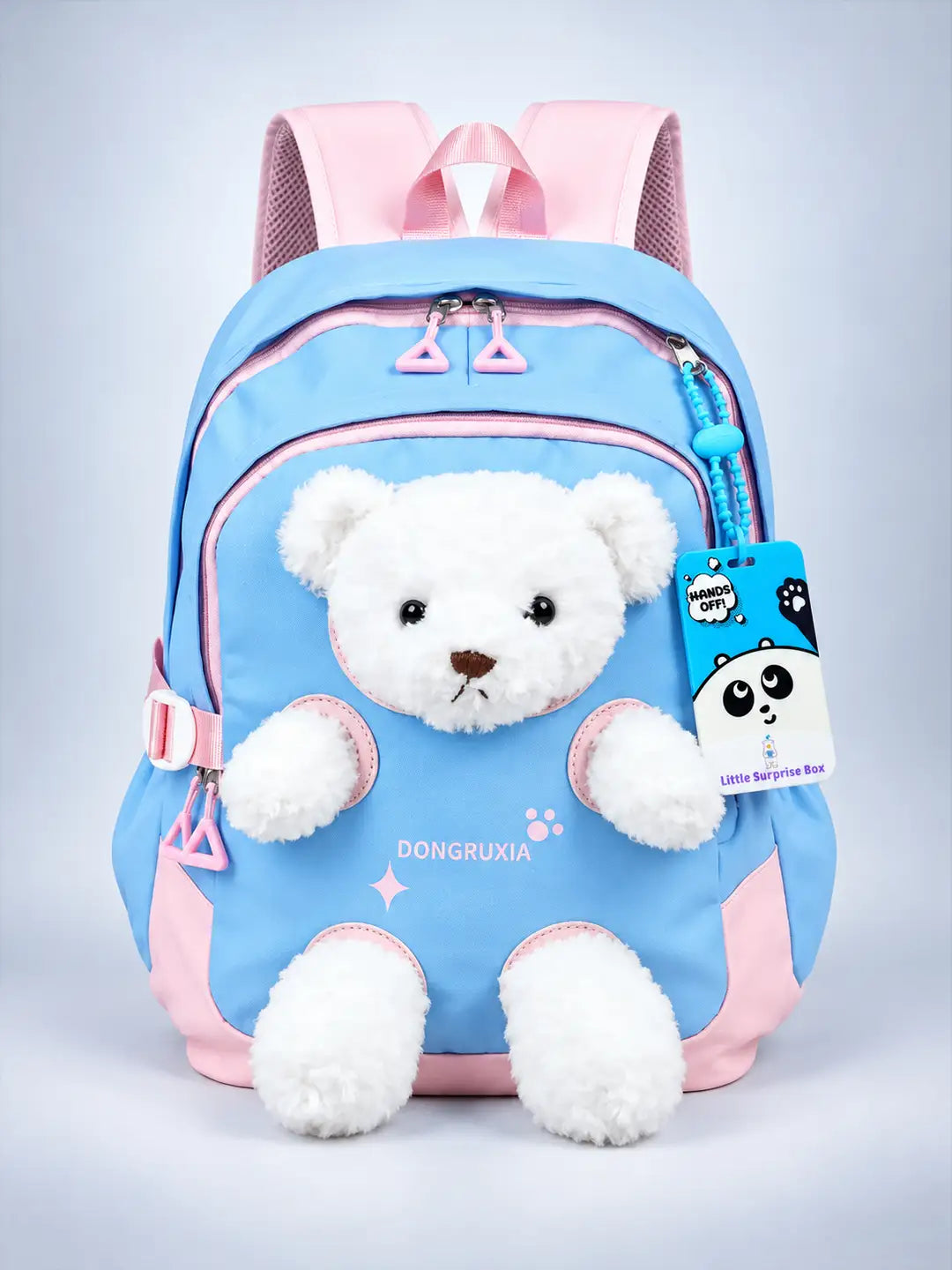 Blue & White Teddy school & Travel Backpack for Kids, 5yrs & above with Free Luggage Tag