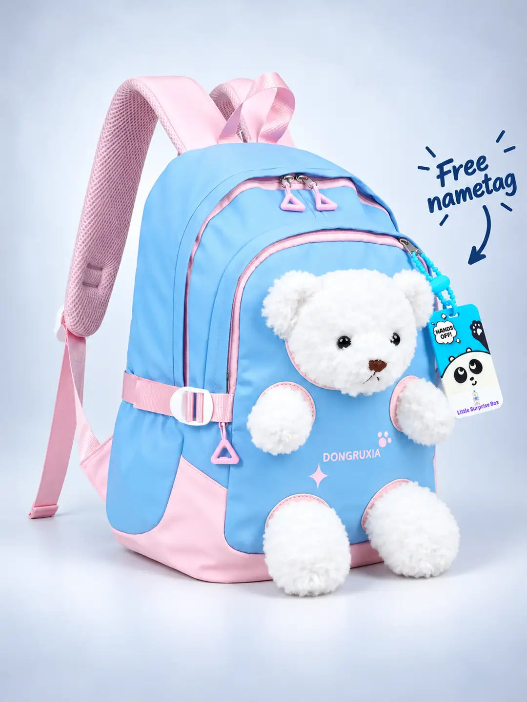 Blue & White Teddy school & Travel Backpack for Kids, 5yrs & above with Free Luggage Tag
