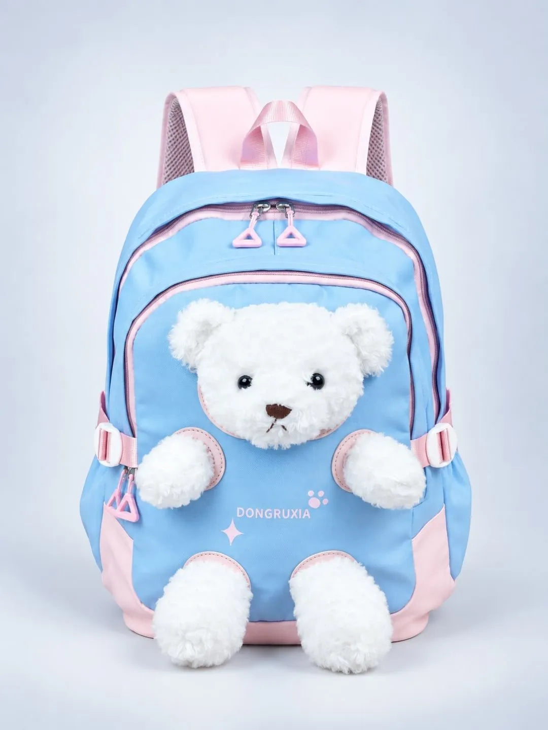 Blue & White Teddy Tiny Toddlers Backpack with Removable Soft Toy for nursery and Playgroup