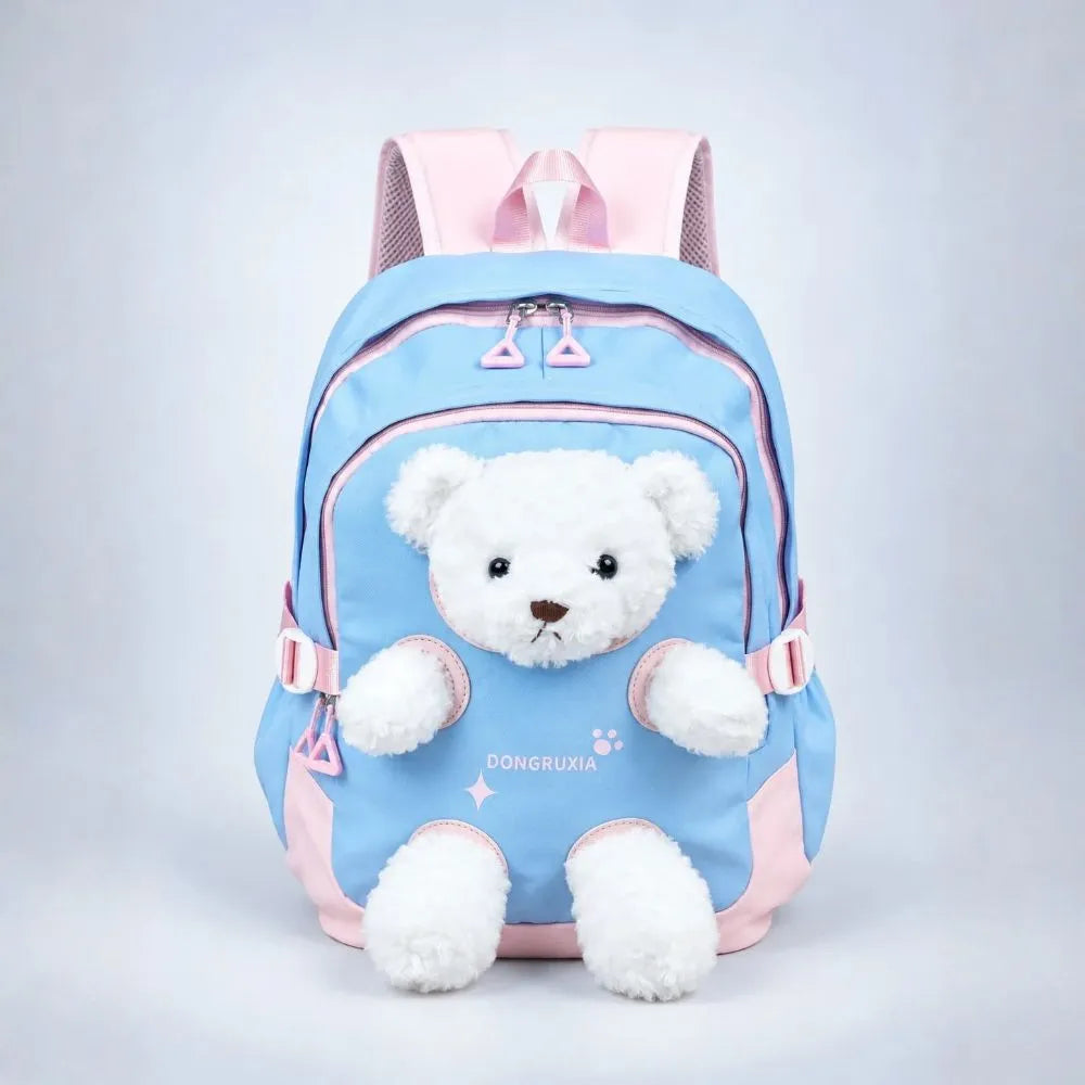 Blue & White Teddy Tiny Toddlers Backpack with Removable Soft Toy for nursery and Playgroup