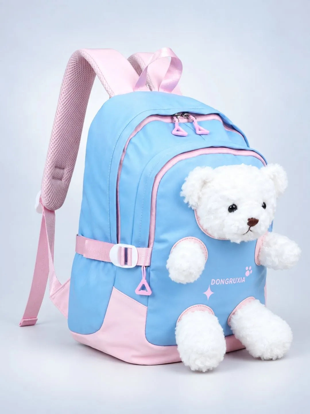 Blue & White Teddy Tiny Toddlers Backpack with Removable Soft Toy for nursery and Playgroup