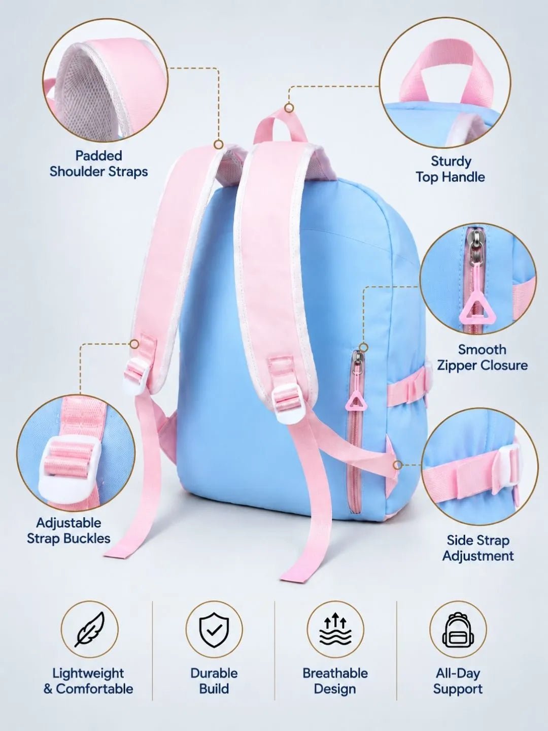 Blue & White Teddy Tiny Toddlers Backpack with Removable Soft Toy for nursery and Playgroup