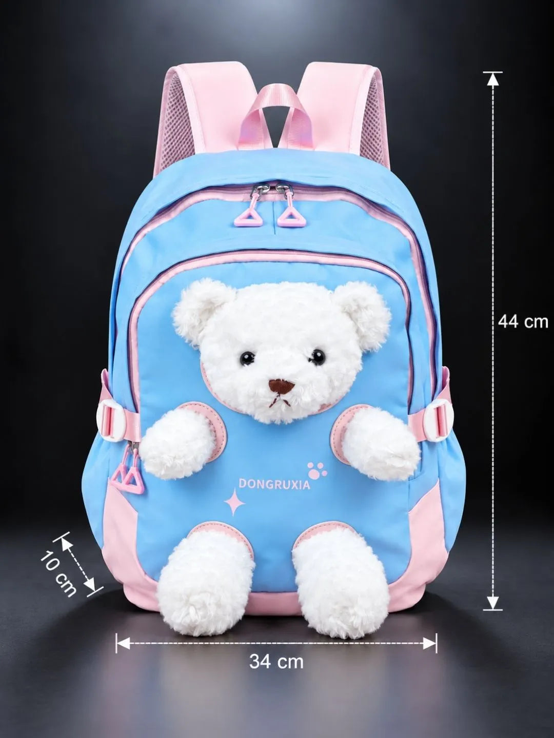 Blue & White Teddy Tiny Toddlers Backpack with Removable Soft Toy for nursery and Playgroup