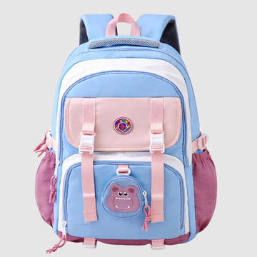 Blue, Pink & Purple Color-Block with Character Pouch School Backpack for Kids
