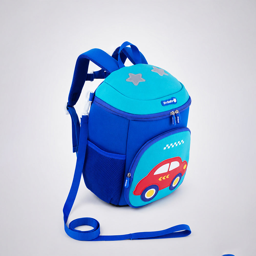 Cobalt Blue & Red Car Soft Neoprene Backpack for Toddlers & Kids, 3yrs to 5yrs