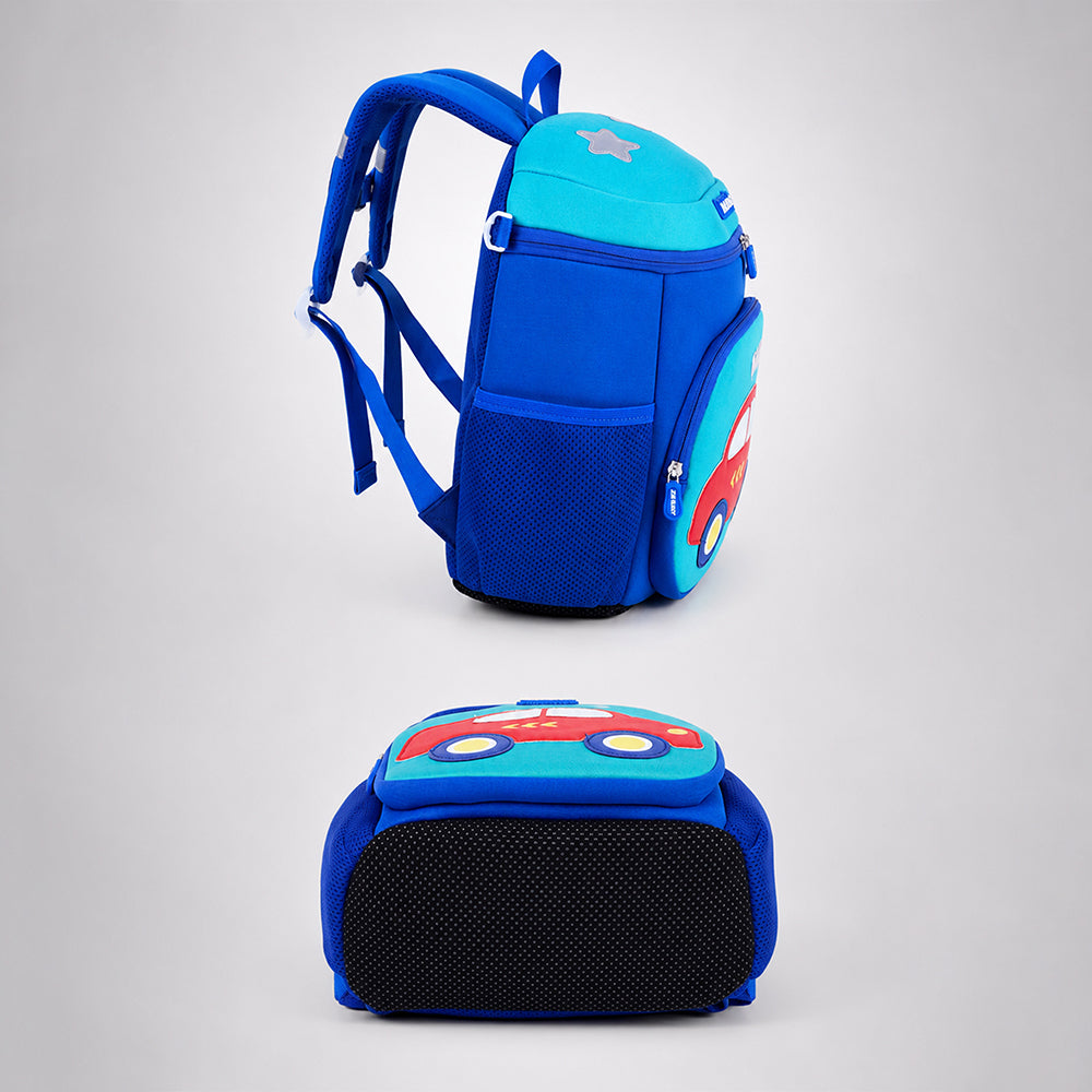 Cobalt Blue & Red Car Soft Neoprene Backpack for Toddlers & Kids, 3yrs to 5yrs