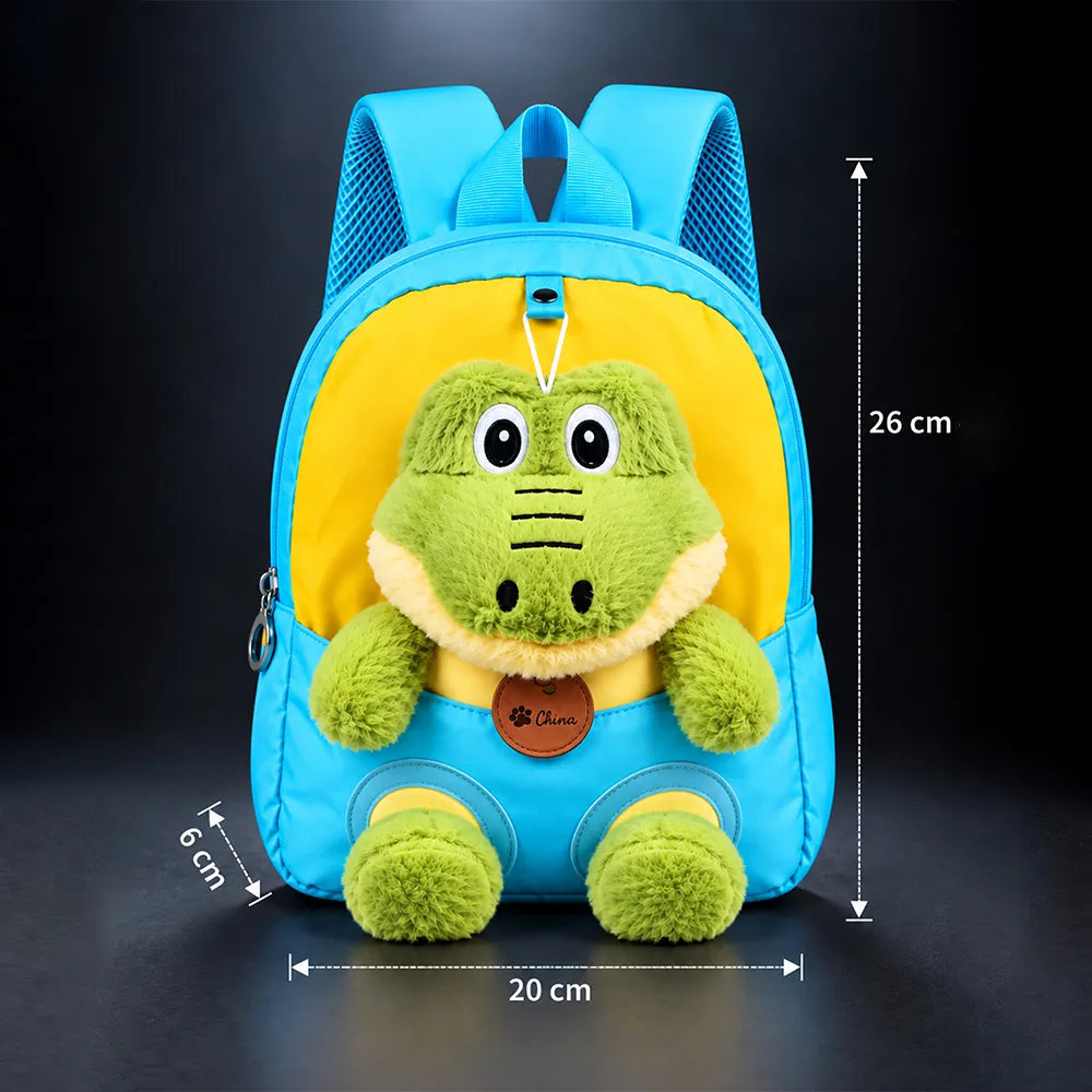 Blue & Yellow Crocodile Tiny Toddlers Backpack with Removable Soft Toy for nursery and Playgroup