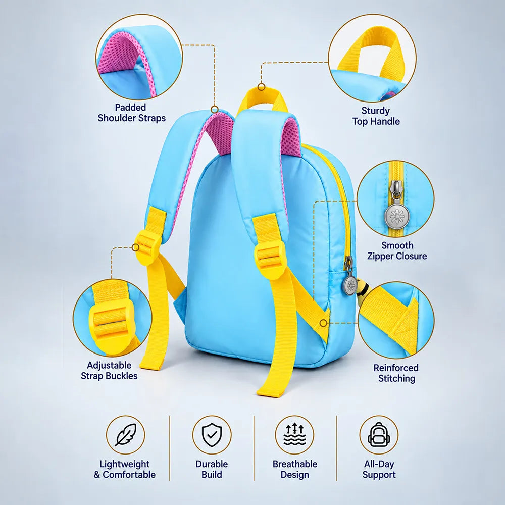Blue & Yellow Tiger Tiny Toddlers Backpack with Removable Soft Toy for nursery and Playgroup