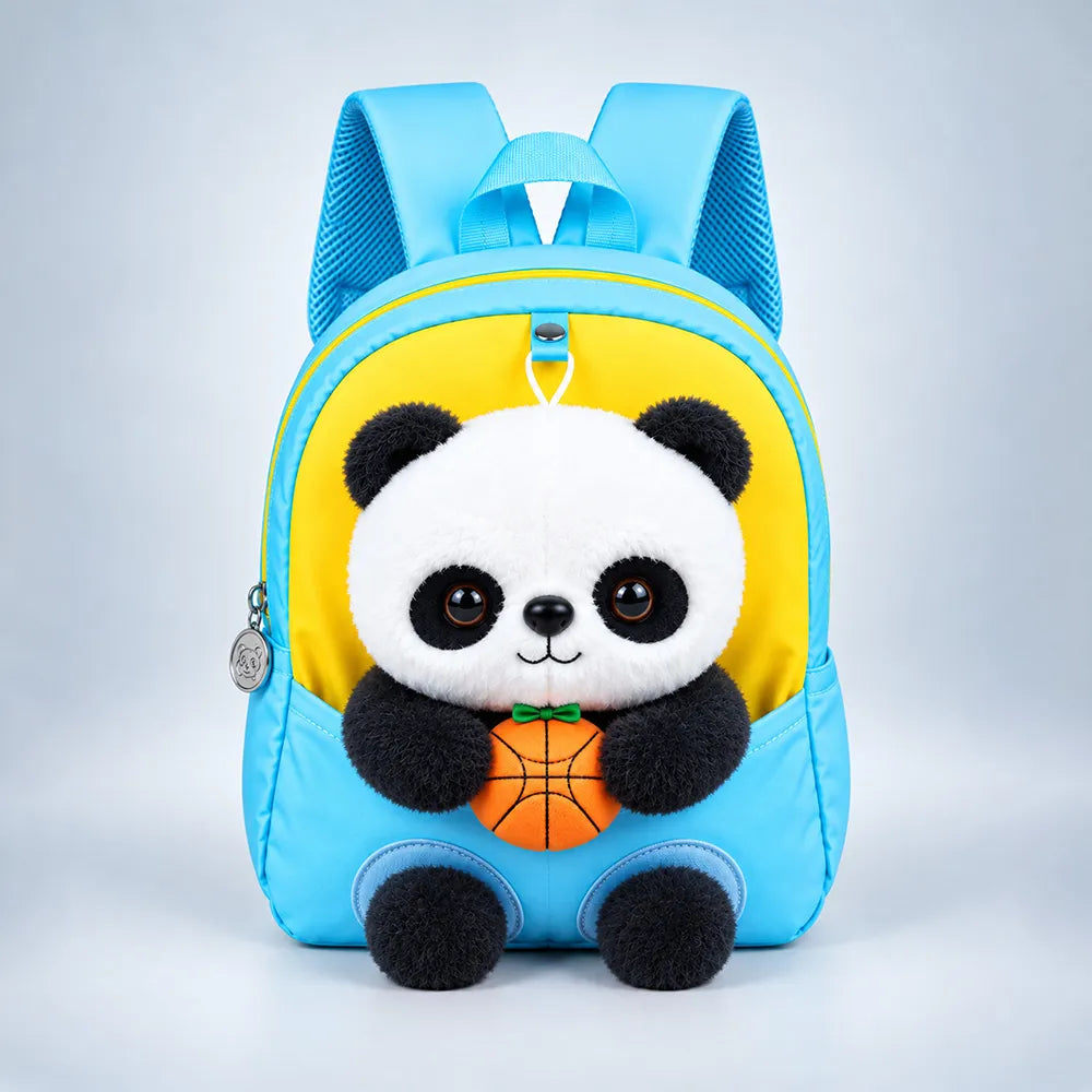 Blue & Yellow Panda Tiny Toddlers Backpack with Removable Soft Toy for nursery and Playgroup